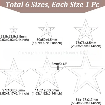Csillag alakú akril varrás sablonok, 6 darabos készlet, díszdobozos csomagolás