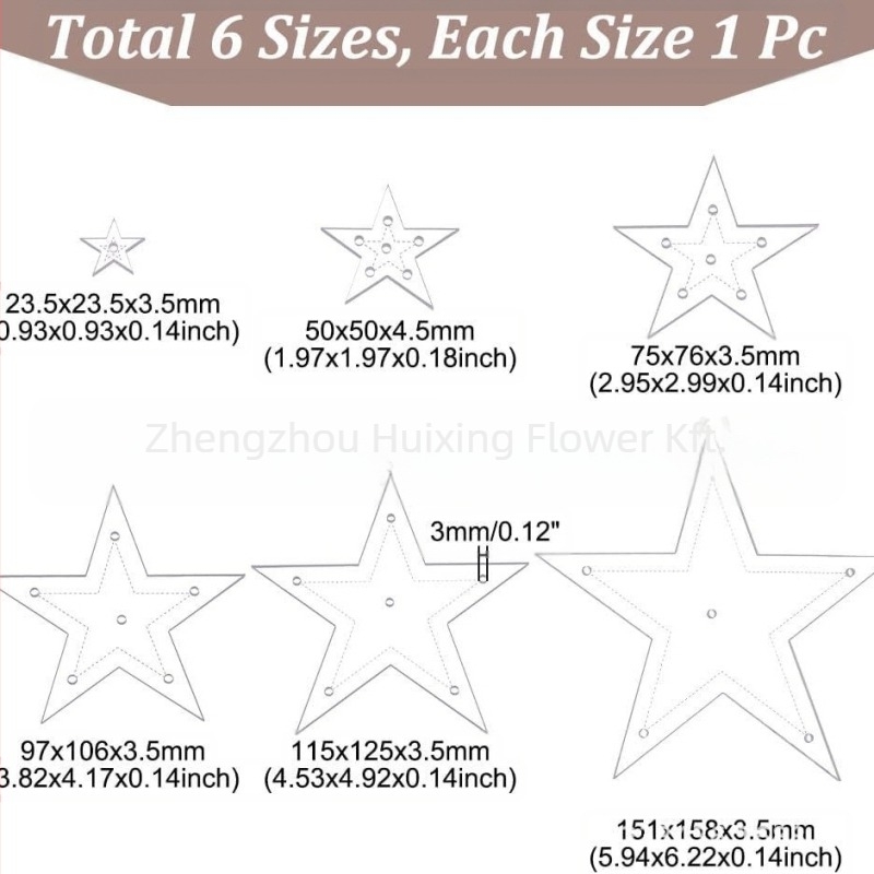 Csillag alakú akril varrás sablonok, 6 darabos készlet, díszdobozos csomagolás