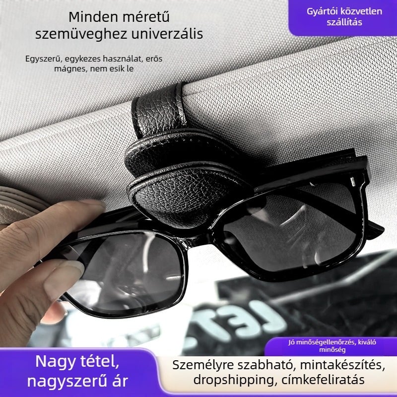 Autóhoz készült szemüvegklip – többfunkciós napszemüveg tartó a napellenzőn, anyag: PVC bőr, márka: Kallitz, testreszabás elérhető