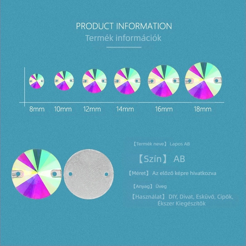 Üvegből készült rhinestone varráshoz, kettős lyukú, körsatelit rögzítés, sík aljzat, Hirback minta, elektroplating