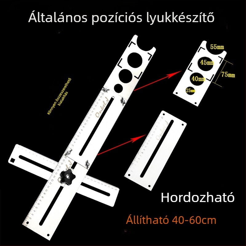 Csempe nyílás-kereső, rozsdamentes acél, 1 mm pontosság, szögmérő, 600 g