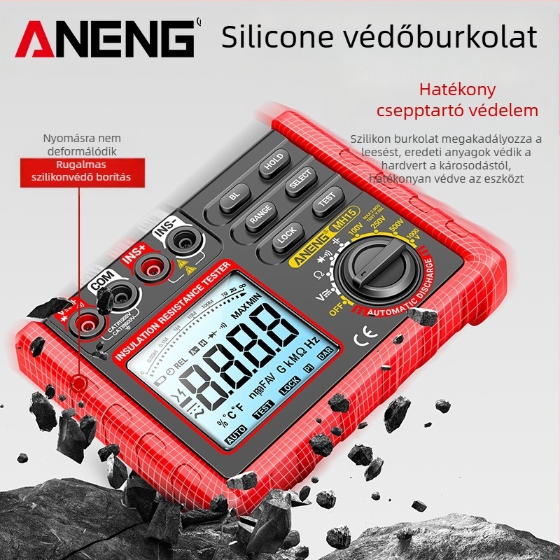 ANENG intelligens szigetelésellenállás mérő, 500V/1000V magasfeszültség, digitális megohmmérő