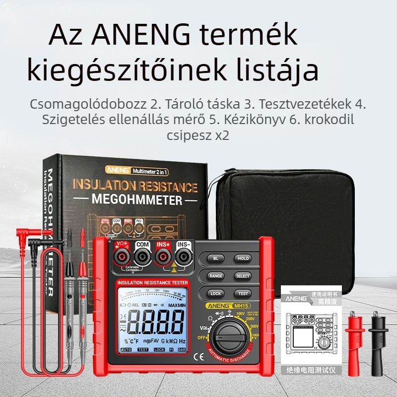 ANENG intelligens szigetelésellenállás mérő, 500V/1000V magasfeszültség, digitális megohmmérő