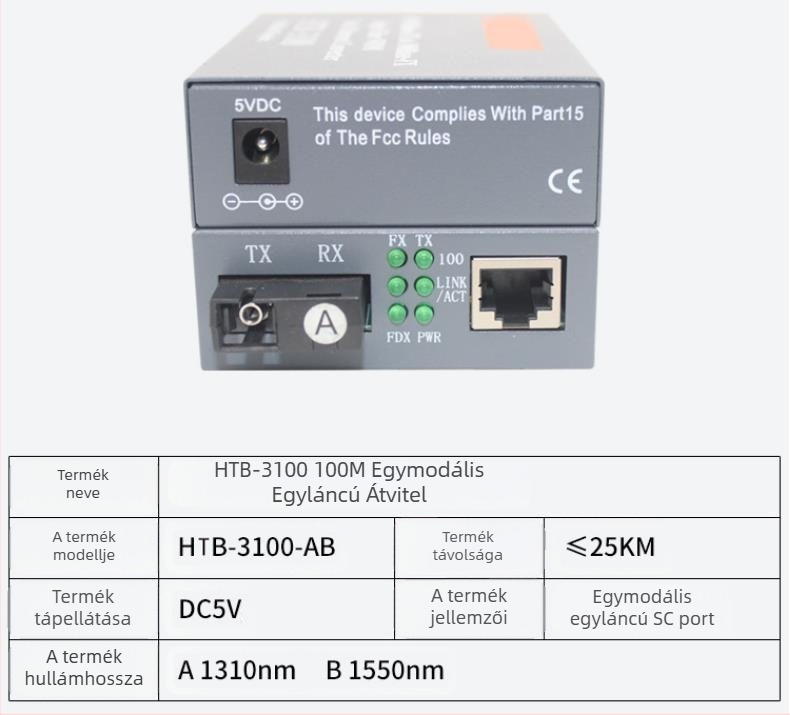 HTB-3100 Optikai transzceiver — 100 Mbps, Single-Mode, Single-Fiber, GS-03/SFP, 4100