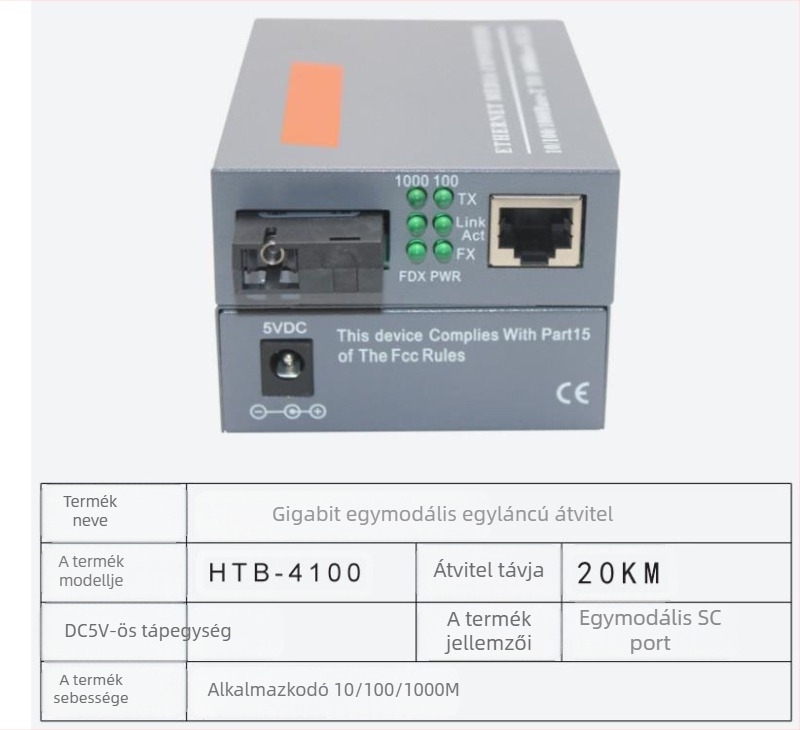 HTB-3100 Optikai transzceiver — 100 Mbps, Single-Mode, Single-Fiber, GS-03/SFP, 4100