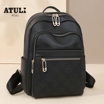 Női utazó hátizsák - PU bőr, dombornyomott mintázat, nagy kapacitás, cipzár, vízálló, 2025 tavasz