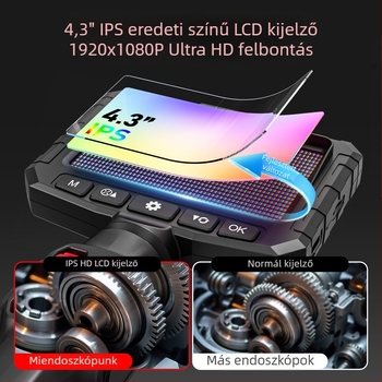 Beépített kijelzős endoszkóp, 360° artikuláló szonda autódiagnosztikához, HD 2 MP kamera, IP67 vízálló, munkahossz 1000 mm, LED világítás