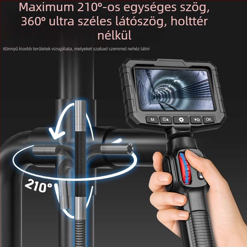 Beépített kijelzős endoszkóp, 360° artikuláló szonda autódiagnosztikához, HD 2 MP kamera, IP67 vízálló, munkahossz 1000 mm, LED világítás