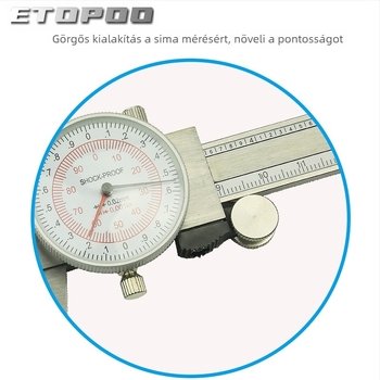 ETOPOO rozsdamentes acél tolómérő vernierskalper, kettős skála mm/in, pontosság 0,01 hüvelyk