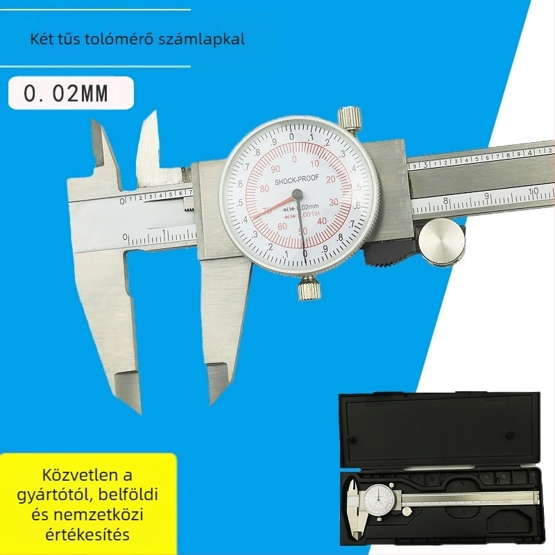 ETOPOO rozsdamentes acél tolómérő vernierskalper, kettős skála mm/in, pontosság 0,01 hüvelyk