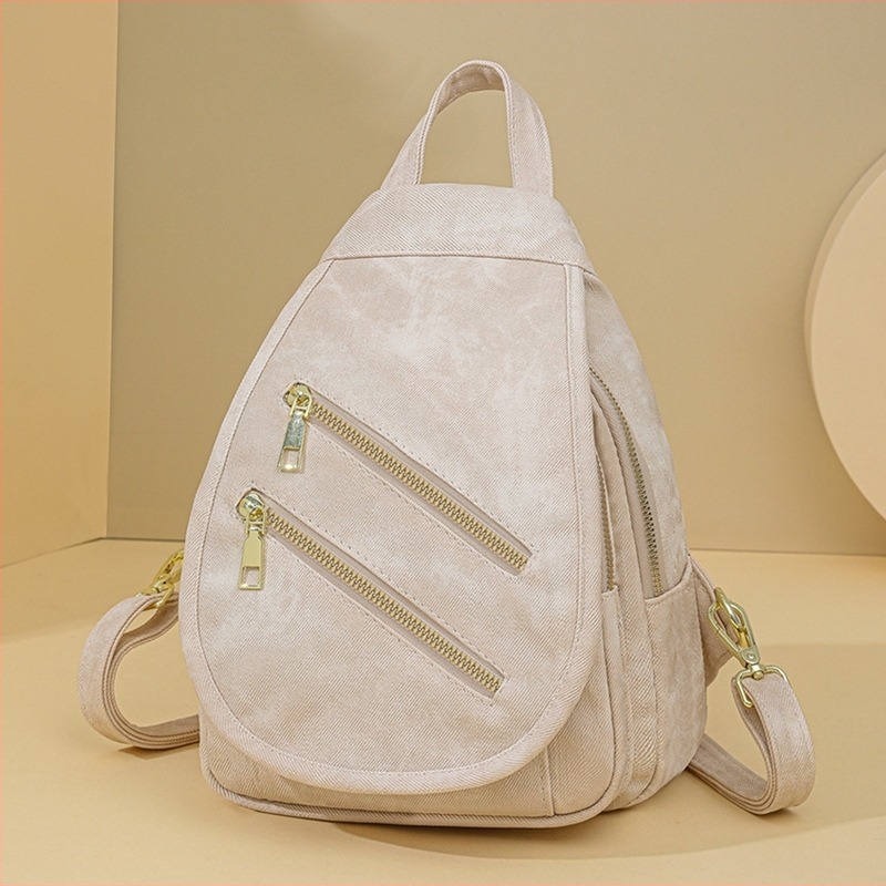 Női hátizsák PU bőrhatású anyagból, Nagy kapacitás, Poliészter belső anyag, Cipzáras zárás