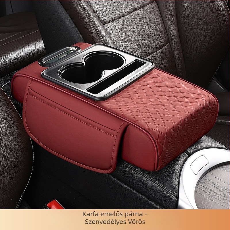 Bőr autókarfa párna tárolórekesszel és zsebkendődobozzal; univerzális illeszkedés; City Embroidery márka; testreszabás nélkül.