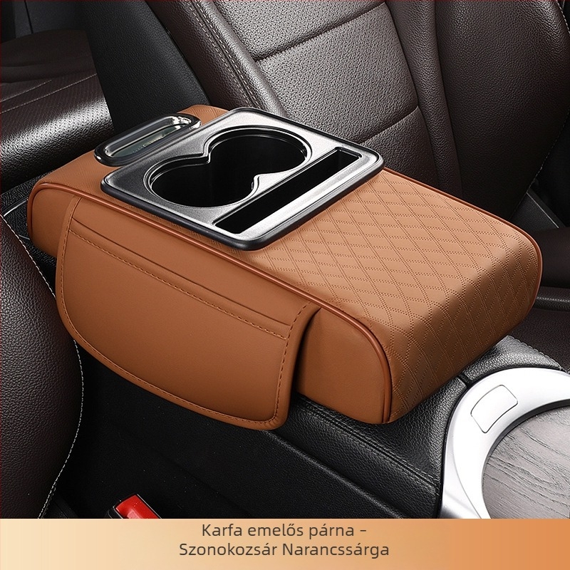Bőr autókarfa párna tárolórekesszel és zsebkendődobozzal; univerzális illeszkedés; City Embroidery márka; testreszabás nélkül.