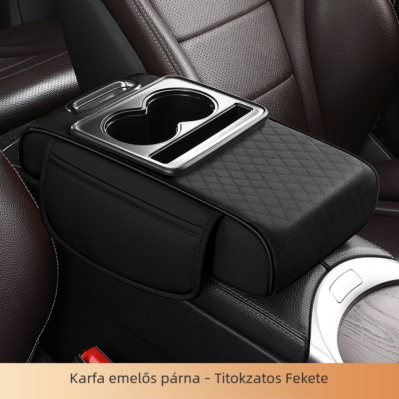 Bőr autókarfa párna tárolórekesszel és zsebkendődobozzal; univerzális illeszkedés; City Embroidery márka; testreszabás nélkül.