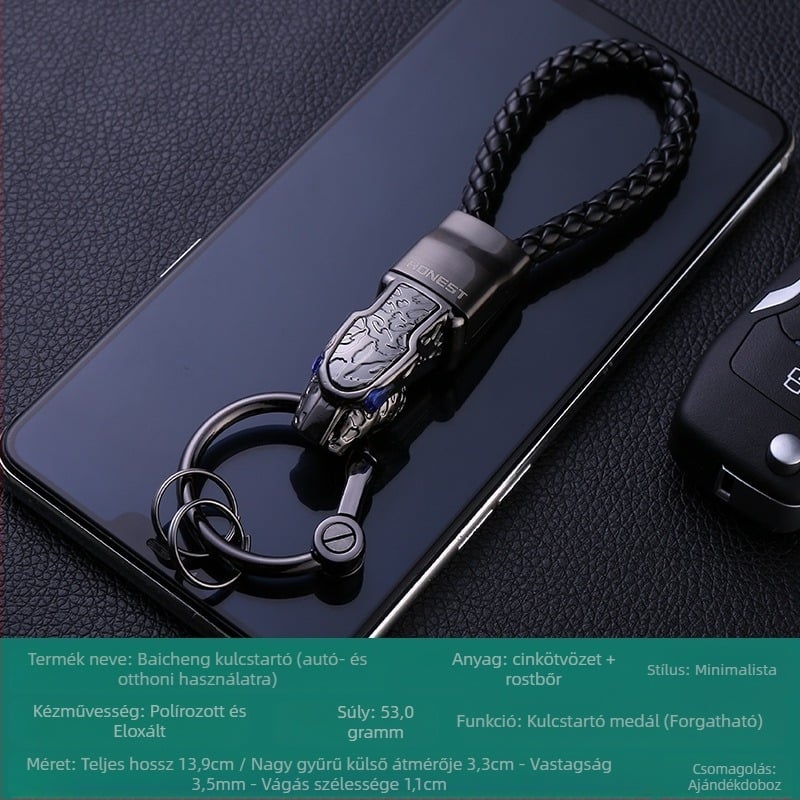 HONEST Autókulcs-lánc fonott zsinórral, ötvözet – uniszex