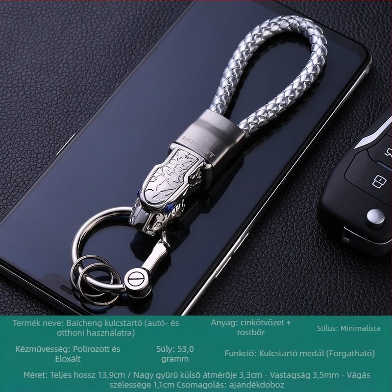 HONEST Autókulcs-lánc fonott zsinórral, ötvözet – uniszex