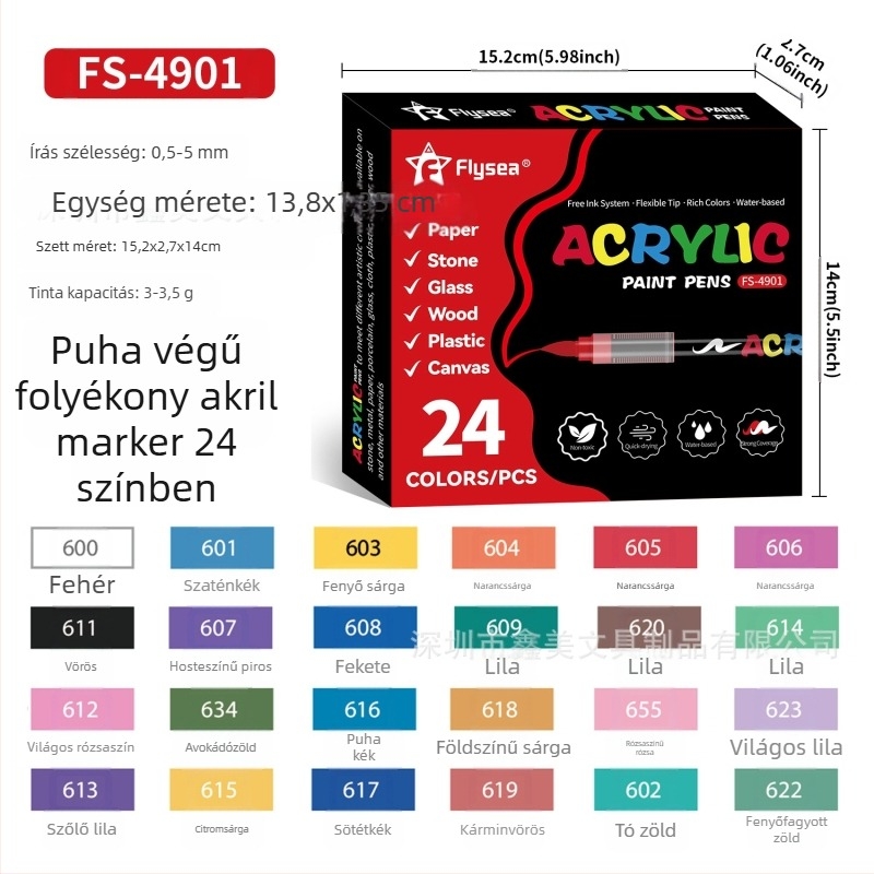 Flysea akril marker toll, kevert színek, OEM márka, semleges minta