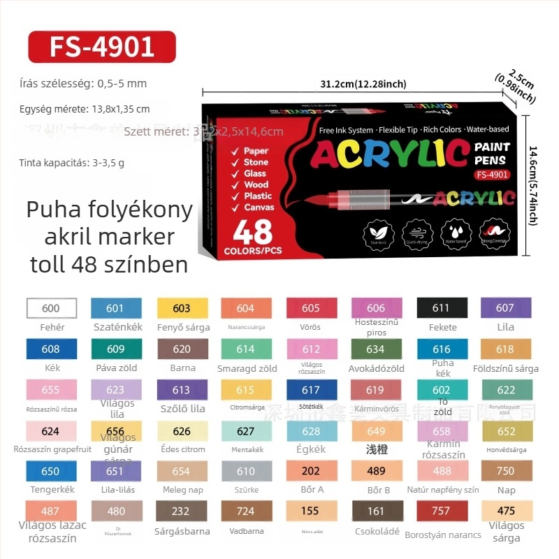 Flysea akril marker toll, kevert színek, OEM márka, semleges minta