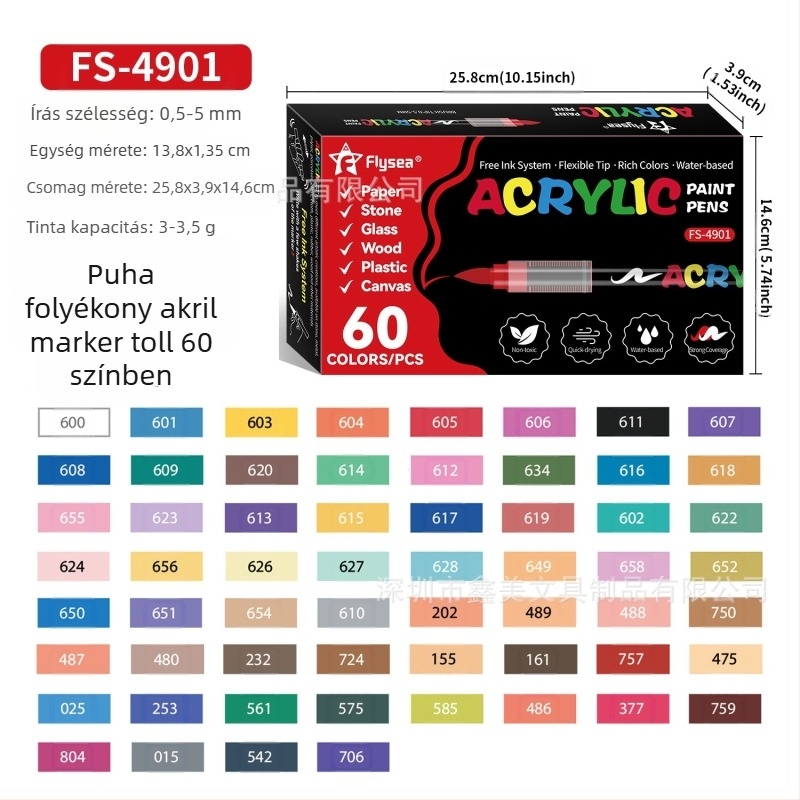 Flysea akril marker toll, kevert színek, OEM márka, semleges minta