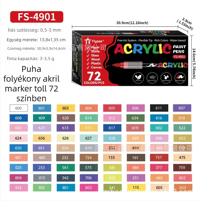 Flysea akril marker toll, kevert színek, OEM márka, semleges minta