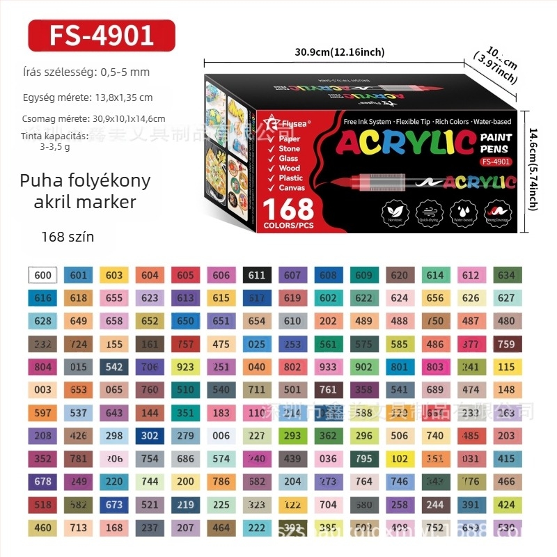 Flysea akril marker toll, kevert színek, OEM márka, semleges minta