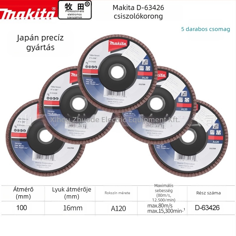 Makita 100 mm-es abrazív textil korong polírozáshoz – csiszolás, maximális sebesség 80, keménység A