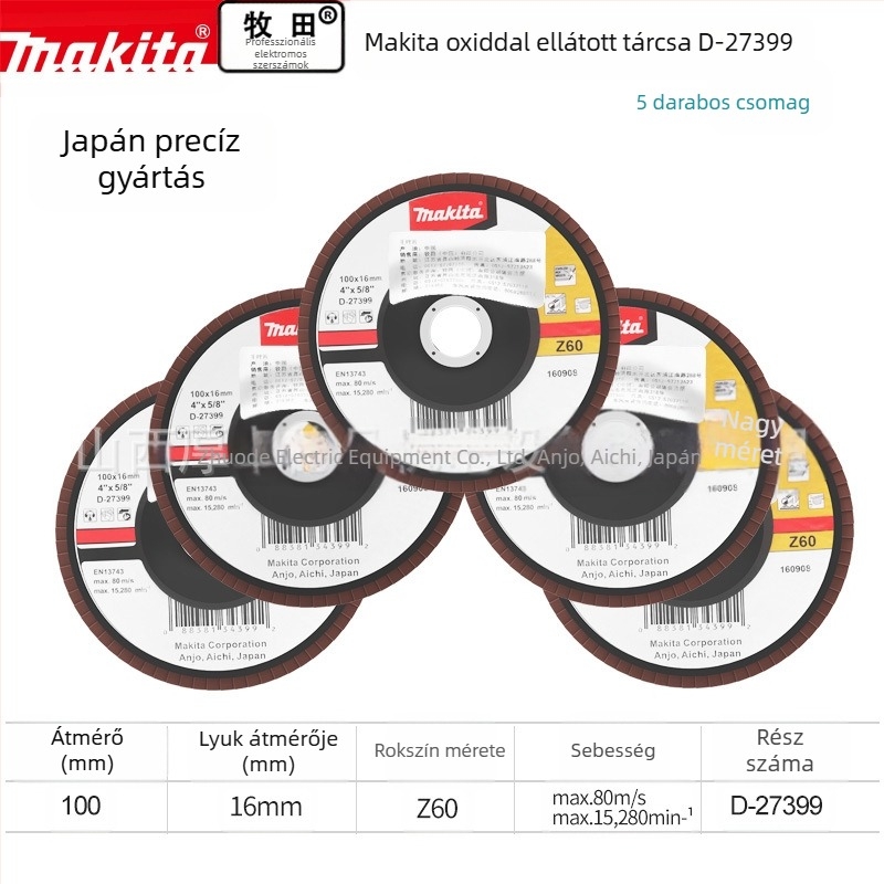 Makita 100 mm-es abrazív textil korong polírozáshoz – csiszolás, maximális sebesség 80, keménység A