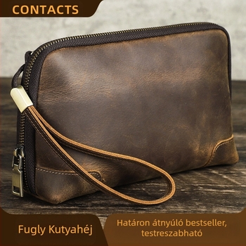 Black Angel Férfi bőr kézitáska karabinerrel adattároláshoz és Bluetooth fejhallgatókhoz – első réteg marhabőr, vízálló