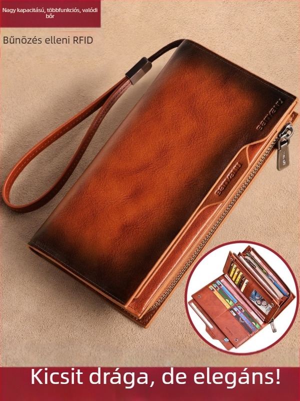 Ban yano Férfi pénztárca valódi bőrből, első réteg tehénbőrből, városi minimalist stílus, egyszínű design, poliészter bélés