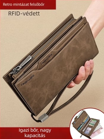 Férfi bőr pénztárca több kártyahellyel, nagy kapacitás, levehető jogosítvány-tartó, gradiens mintázat, városi letisztult stílus