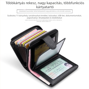 WILLIAMPOLO Uniszex Kártyatartó Pénztárca Valódi Bőrből, Cipzárral, Bi-Fold, Jogosítvány-tartó