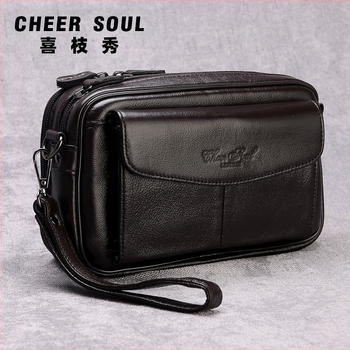 Férfi bőr clutch táska üzleti utazásokhoz — valódi bőr, első réteg marhabőr, üzleti stílus, belső poliészter