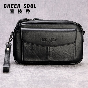 Férfi bőr clutch táska üzleti utazásokhoz — valódi bőr, első réteg marhabőr, üzleti stílus, belső poliészter