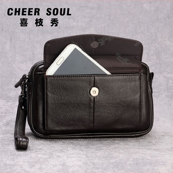 Férfi bőr clutch táska üzleti utazásokhoz — valódi bőr, első réteg marhabőr, üzleti stílus, belső poliészter