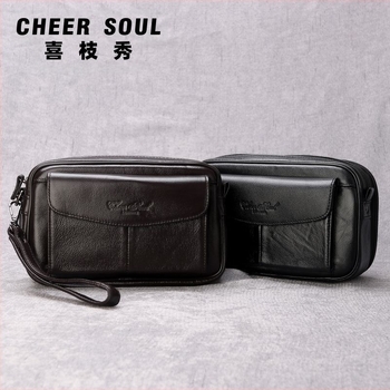 Férfi bőr clutch táska üzleti utazásokhoz — valódi bőr, első réteg marhabőr, üzleti stílus, belső poliészter