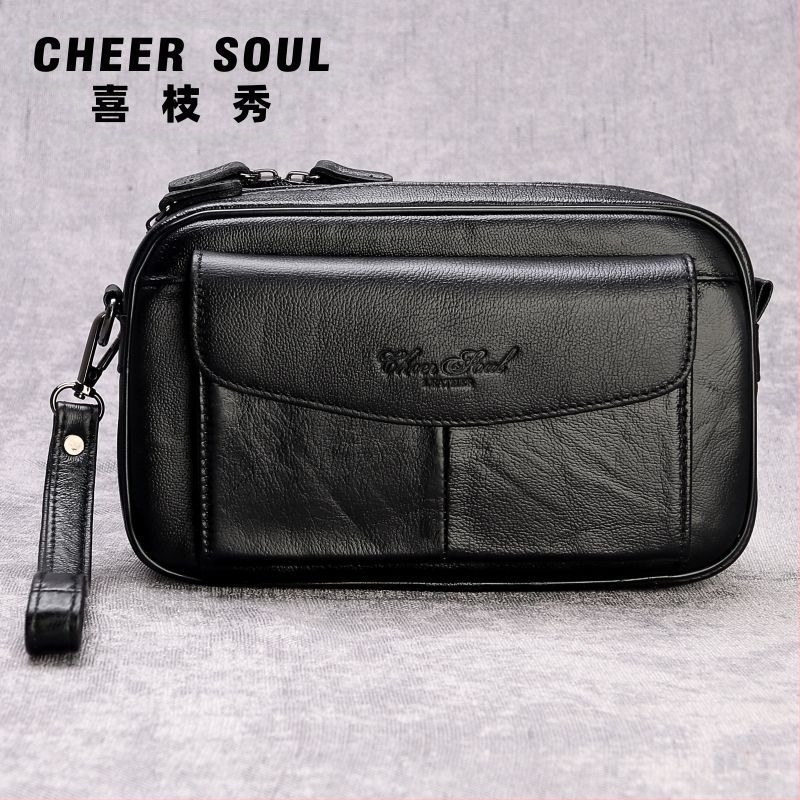 Férfi bőr clutch táska üzleti utazásokhoz — valódi bőr, első réteg marhabőr, üzleti stílus, belső poliészter