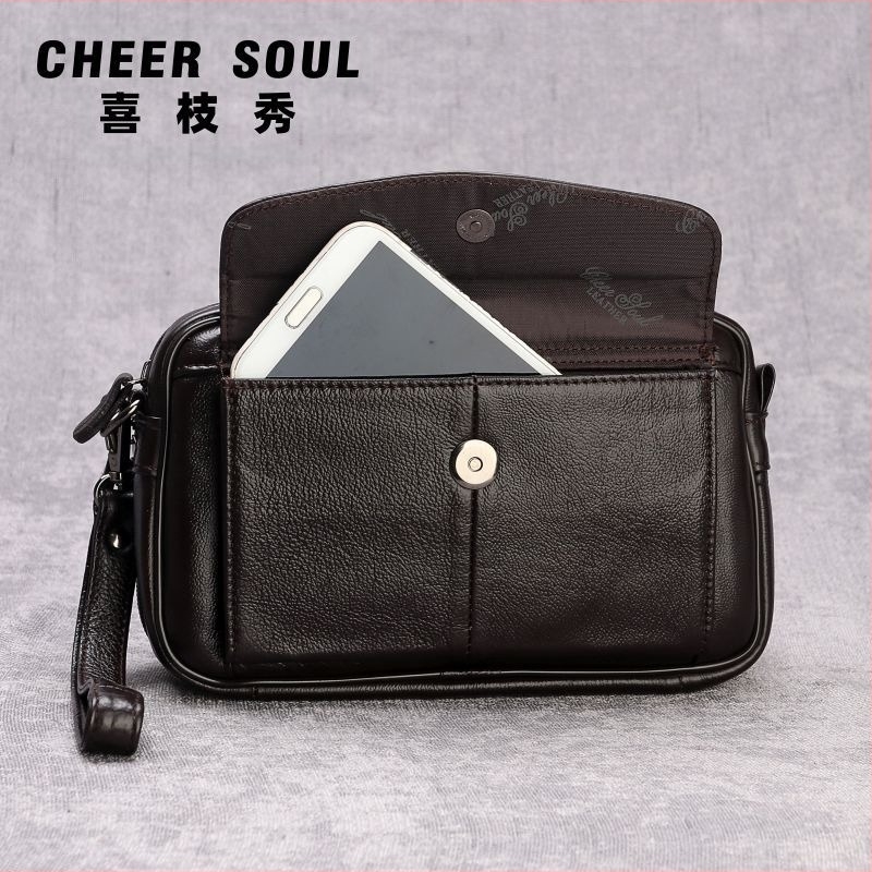 Férfi bőr clutch táska üzleti utazásokhoz — valódi bőr, első réteg marhabőr, üzleti stílus, belső poliészter