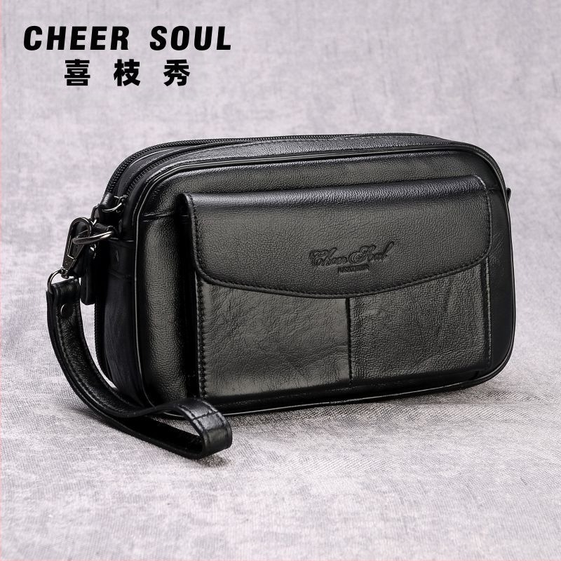 Férfi bőr clutch táska üzleti utazásokhoz — valódi bőr, első réteg marhabőr, üzleti stílus, belső poliészter