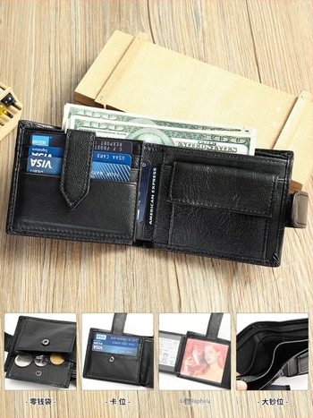 Férfiaknak szóló valódi bőrből készült pénztárca — rövid kivitelű kártyatartóval, multifunkcionális, felső réteg marhabőrből, utcai stílus