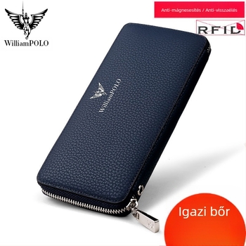 King Paul férfi hosszú bőrpénztárca cipzárral – üzleti stílus, egyszínű, poliészter bélés, anti-lopás funkció
