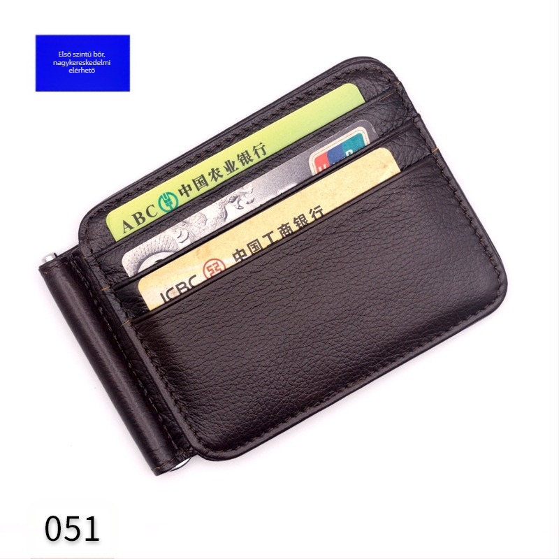 Férfiaknak szánt többkártyás bőr pénztárca, első réteg szarvasmarha bőréből, rövid kivitel, érmezseb, poliészter bélés