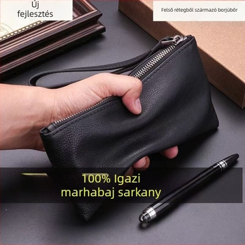 Férfi clutch táska valódi bőrből, első réteg marhabőrből, üzleti utazásokhoz, lopás elleni védelem és kopásállóság.