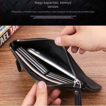 Férfi clutch táska valódi bőrből, első réteg marhabőrből, üzleti utazásokhoz, lopás elleni védelem és kopásállóság.