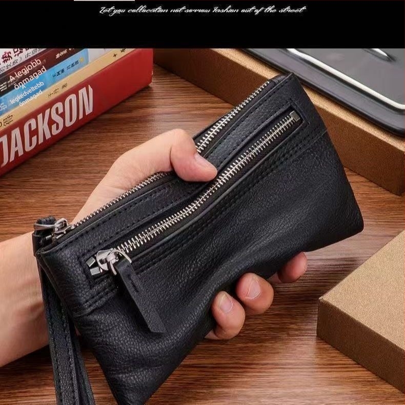 Férfi clutch táska valódi bőrből, első réteg marhabőrből, üzleti utazásokhoz, lopás elleni védelem és kopásállóság.