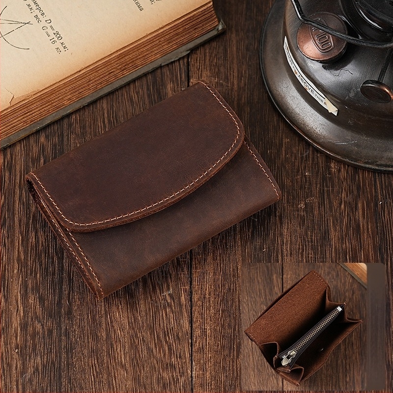 Uniszex kártyatartó Crazy Horse bőrből – ultra könnyű, cipzárral és érmeszsebbel