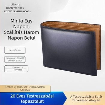 Uniszex bi-fold tárca valódi bőrből, első bőr réteg, vízszintes négyzetes forma, városi minimalist stílus, anti-lopás funkció