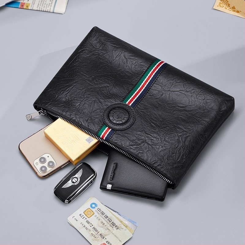 Férfi clutch valódi bőrből, felsőréteg marhabőrből, vízálló, geometrikus mintázat, üzleti utakhoz