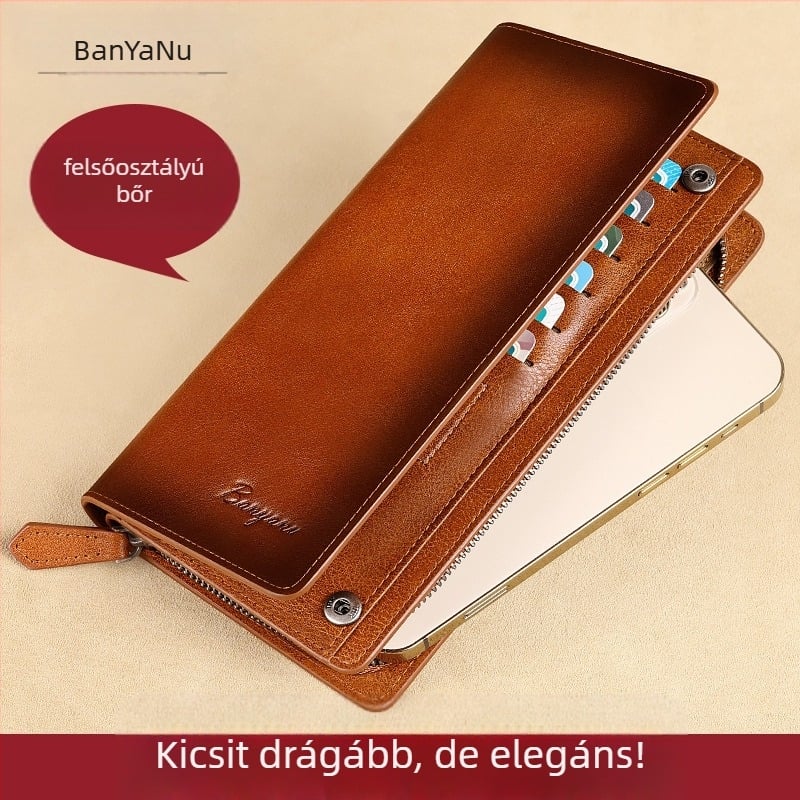 Bananu Férfi Hosszú Bőrpénztárca – valódi bőr első réteg, egyszínű, több kártya rekesz