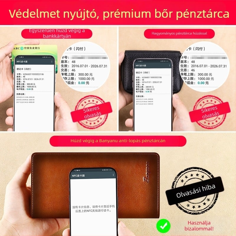 Bananu Férfi Hosszú Bőrpénztárca – valódi bőr első réteg, egyszínű, több kártya rekesz