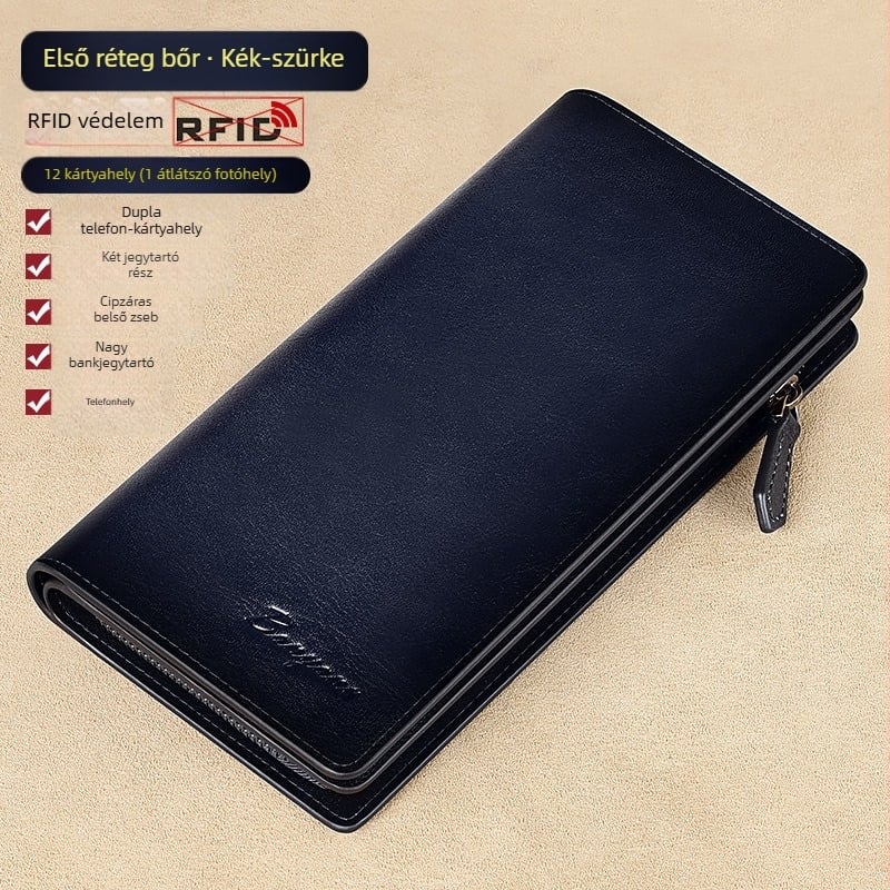 Bananu Férfi Hosszú Bőrpénztárca – valódi bőr első réteg, egyszínű, több kártya rekesz